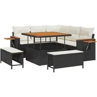 vidaXL Tuinbank Set 9 st 8-Aantal zitplaatsen Zwart en Crème