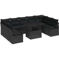 vidaXL Tuinbank Set 10 st 9-Aantal zitplaatsen Zwart poly rattan