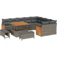 vidaXL Tuinbank Set 13 st 11-zits Grijs poly rattan