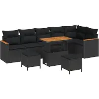 vidaXL Tuinbank Set met kussen met opslag Zwart Poly rattan