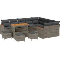 vidaXL Tuinbank Set 13 st 9-Aantal zitplaatsen Grijs Poly Riet