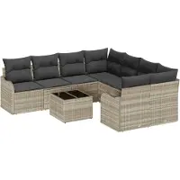 vidaXL Tuinbank Set 9 st 8-Aantal zitplaatsen Lichtgrijs poly rattan