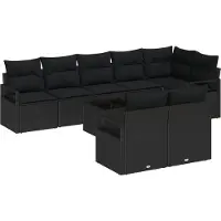 vidaXL Tuinset met 9 zitplaatsen, zwart, van polyrotan