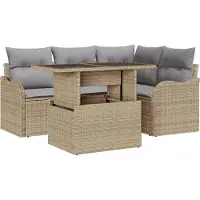 vidaXL Tuinbank Set 5 st Beige Poly Riet