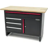 HBM 120 cm Werkbank met 4 Laden , 1 Deur en Houten Blad in Zwart