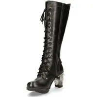 New rock M-TR005-S1 Dames Kniehoge Zwarte Gothic Hoge Hakken Laarzen