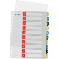 Leitz Cosy tabbladen, ft A4, 11-gaatsperforatie, PP, geassorteerde kleuren, set 1-10