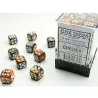 Chessex Gemini Koper-Staal/wit D6 12mm Dobbelsteen Set (36 stuks)