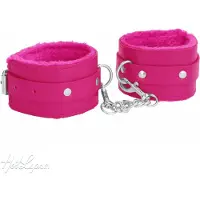 Ouch! Plush Leather Hand Cuffs - Pink