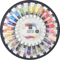 Artist Acrylverf/hobbyverf set - 24x tubes van 12 ml - met rond schilderspalet - Hobbyverf