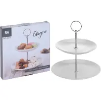 Excellent Housewares Etagere porselein 2 dlg ø 17 cm + 21 cm hoog 25 cm
