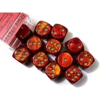 Chessex Dice Set - Scarab 16mm - Red-Gold D6 (12 Stuks)