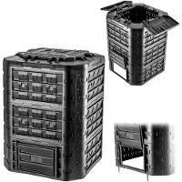 Kadax Modulaire compostbak voor tuinafval, kunststof compostbak met ventilatie en irrigatie, compostcontainer, snelcompostbak (zwart, 950 liter)