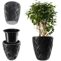 Kadax Bloempot met inzetstuk en handgrepen, plantenbak van kunststof in 5 maten, uv-bestendig, weerbestendig, hoog, met 3D-effect, antraciet, 39 cm