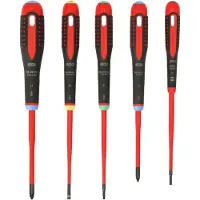 Bahco Schroevendraaierset ERGO | geïsoleerd | VDE | driecomponentengreep | smal blad | gleuf- | Pozidriv- en TORX - 5-delig - BE-9872SL