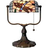 Clayre & Eef Tiffany tafellamp DRAGONFLY, multicolor, Werkkamer / Kantoor, Glas, Tiffany, tafellamp