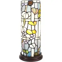 LumiLamp Tiffany tafellamp, diameter 15 cm, hoogte 36 cm, blauw en wit glas