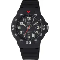 Q&Q VR18J001Y - Horloge - Sport - Analoog - Heren - Mannen - Plastic band - Rond - Cijfers - Kunststof - Zwart - Crème