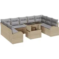 vidaXL Tuinbank Set 10 st Beige en Lichtgrijs poly rattan