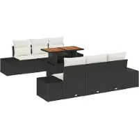 vidaXL Tuinset met 7 delen, zwart, van polyrotan