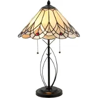 Clayre & Eef Tiffany tafellamp 5186, crème / amber, Woon-/ Eetkamer, Glas, Tiffany, tafellamp