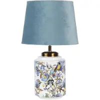 Clayre & Eef tafellamp, diameter 25 cm, hoogte 41 cm, blauw en wit, kunststof, met vogelmotief