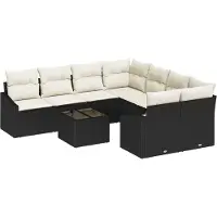 vidaXL Bankstel 9 st Zwart en Crème poly rattan