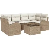 vidaXL Tuinset met 7 stukken, 6 zitplaatsen, beige en crème, van polyrotan