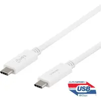 Deltaco USBC-1407M, USB-C - USB-C-kabel, 10 Gbps, E-marker chipset, wit - 1m