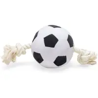 Beeztees Voetbal met Touw - Hondenspeelgoed - Pluche - Zwart/Wit - 27x13x13cm