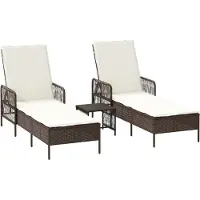 vidaXL Ligstoel 3 st poly rattan Bruin en Crème Wit