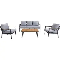 Axi Bibi loungeset 4-delig met bank, tafel en twee stoelen Antraciet/Teak