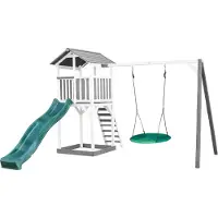 Axi Beach Tower Speeltoren met Summer Nestschommel Grijs/wit - Groene Glijbaan
