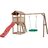 Axi Beach Tower Speeltoren met Summer Nestschommel Bruin - Rode Glijbaan