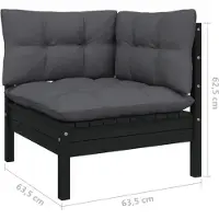 vidaXL 3-delige Loungeset met kussens massief grenenhout zwart