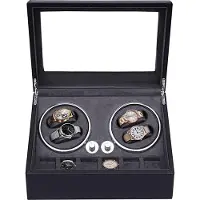 Olvy Time - Luxe Watchwinder 4+6 - Voor 10 Horloges - Met LED Verlichting - Horloge Opwinder - Horlogebox - Zwart