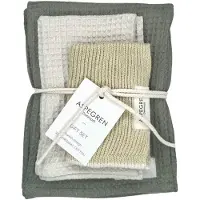 Aspegren Denmark - luxe keukenset 100% biologische katoen - Theedoek 50x70cm groen wafel structuur - Vaatdoekjes x2 wit pampas - giftset Wasabi