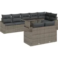 vidaXL Tuinbank Set 9 st Grijs poly rattan, Gepoedercoat staal