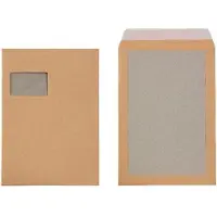 Viking C4 Kleefstrip Enveloppen met kartonnen rug Bruin 229 (B) x 324 (H) mm Met Venster 110 g/m² Recycled 100 Stuks