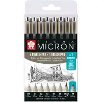 Sakura Pigma Micron Fineliner 6-set + 1 Brush Pen + 1 PN
