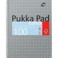 Pukka Pad Pukka Metallic Collegeblok A4 Gelinieerd Dubbeldraads Zijgebonden Karton Harde rug Grijs Geperforeerd 100 Pagina's 3 stuks à 100 vellen