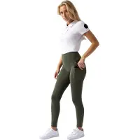 HORZE Gillian Full Seat Compressie Tights, dames, Beetle Khaki Green, 42