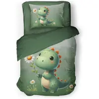 Eleganzzz Kinder Dekbedovertrek Micropercal Sleeposaurus - green 140x220/240cm