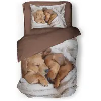 Eleganzzz Kinder Dekbedovertrek Micropercal Puppy Parade - taupe 140x200/220cm