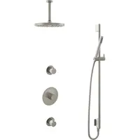 Hotbath Cobber IBS20 Inbouw Doucheset - Staafhanddouche - 25cm Hoofddouche - 15cm Plafondbuis - Glijstang - Geborsteld Nikkel - Messing - Kranen, - Kranen, Douchekranen, Douchesets, Inbouw douchesets