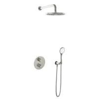 Hotbath Cobber IBS20A Inbouw Doucheset - 3-standen Handdouche - 25cm Hoofddouche - Wandarm - Wandsteun - Geborsteld Nikkel - Messing - Kranen, - Kranen, Douchekranen, Douchesets, Inbouw douchesets