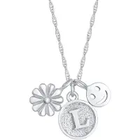 Elli - Elli Halsketting Dames Bloem Smiley Disc Hanger Letter L in 925 Sterling Zilver Kettingen