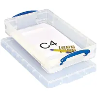 Really Useful Box Transportbox , inhoud 6 l, L 465 x B 270 x H 85 mm, stapelbaar, met deksel en uitklapbare handgrepen, PP, transparant