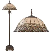 Clayre & Eef Tiffany vloerlamp FRIDA, bruin / roest, Woon-/ Eetkamer, Glas, Tiffany, vloerlamp
