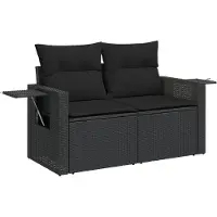 vidaXL 7-delige tuinmeubelset met kussens, zwart, polyrotan
